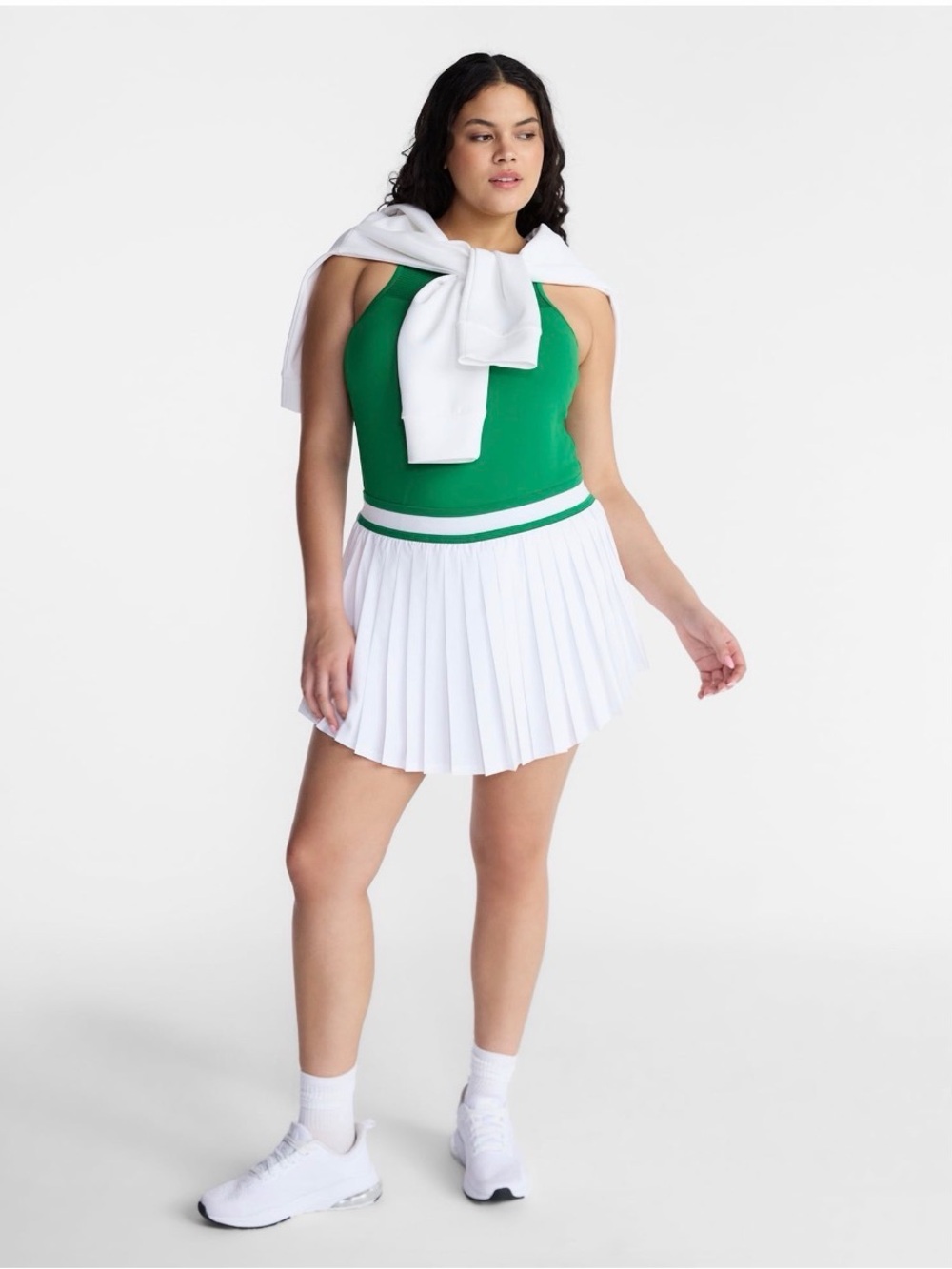 Avia White Pleated Mini Skirt with Green Striped Waistband
